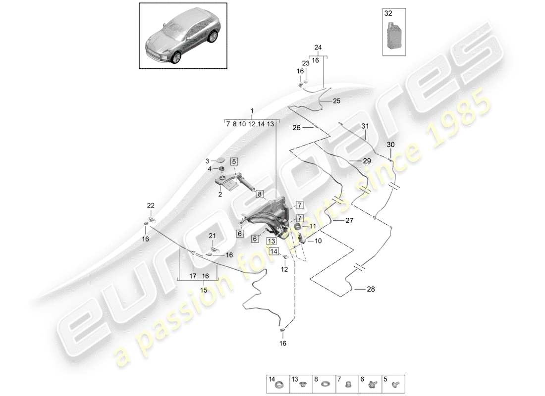 porsche macan (2020) windshield washer unit part diagram