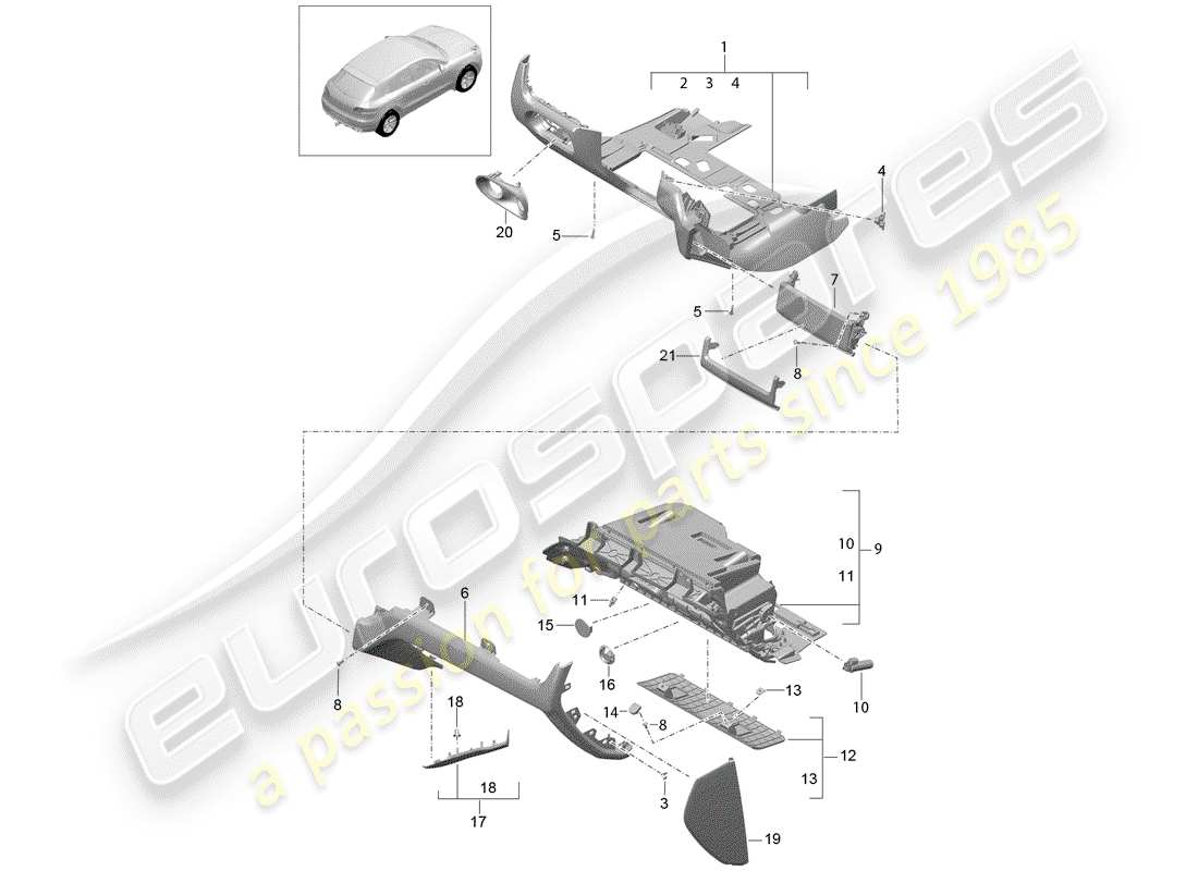 porsche macan (2016) glove box part diagram