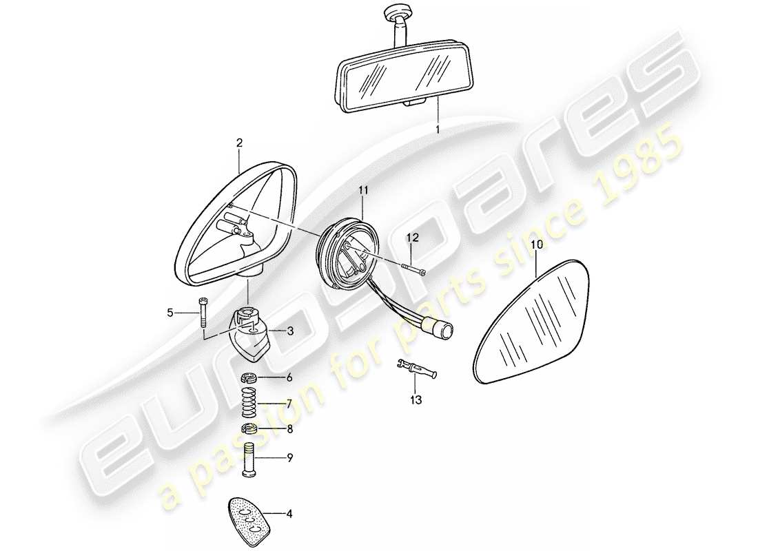 porsche 959 (1988) rear view mirror inner - rear view mirror part diagram