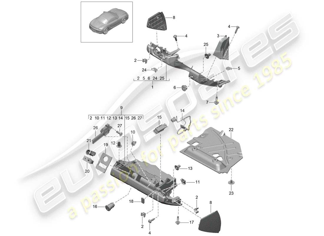 porsche boxster 981 (2015) glove box part diagram