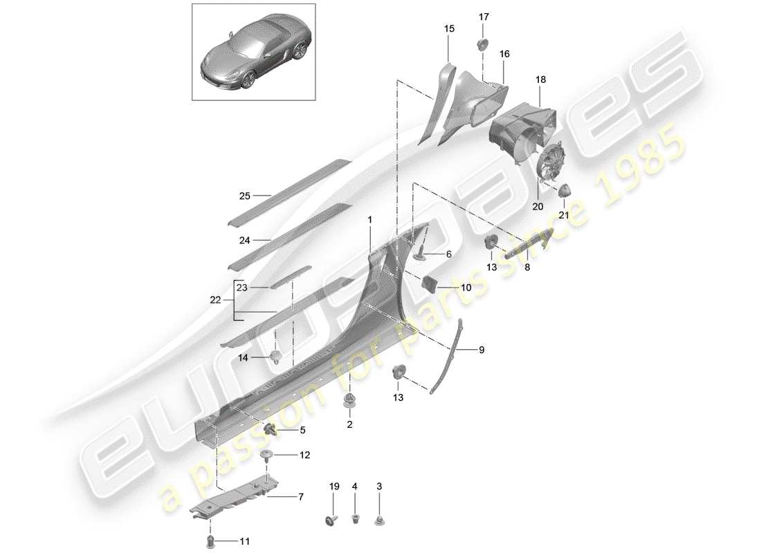 porsche boxster 981 (2015) side member trim part diagram