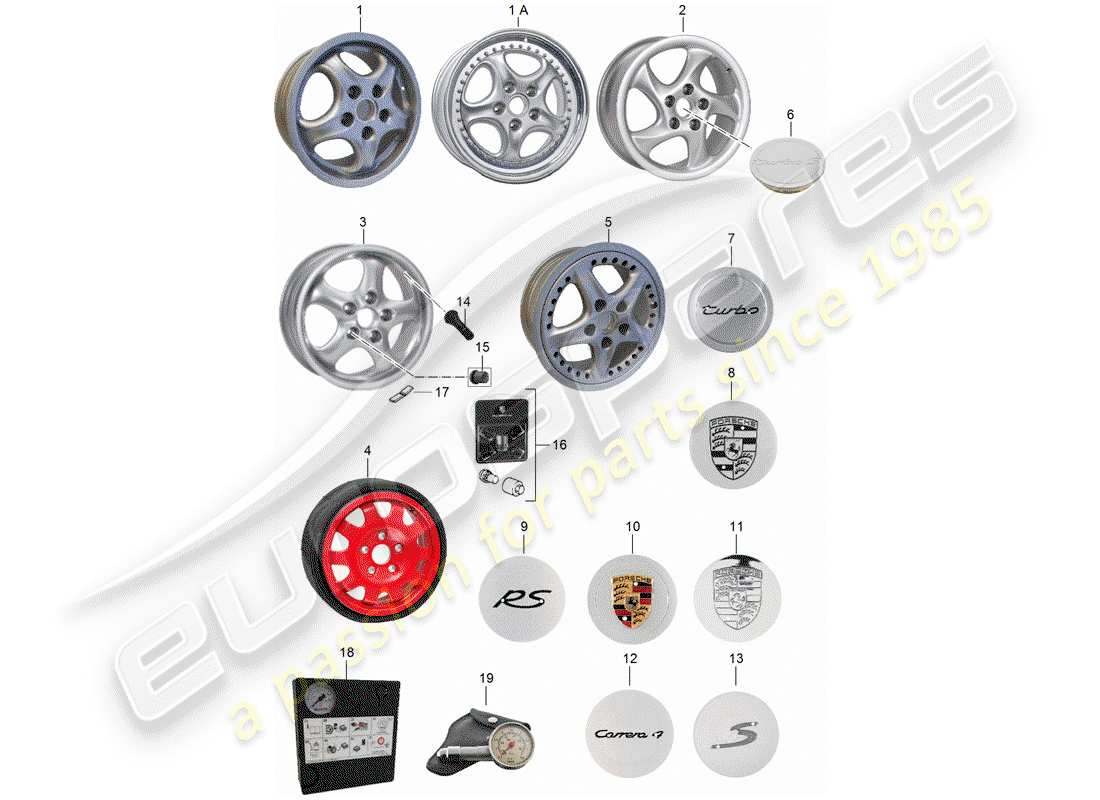 porsche 993 (1994) alloy wheel parts diagram