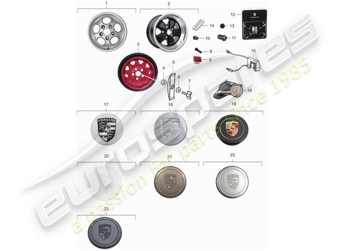 porsche 911 (1986) wheels part diagram