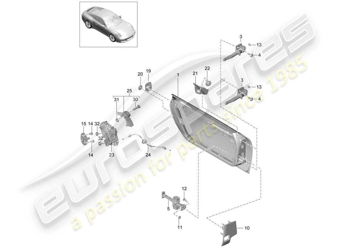 porsche 991 gen. 2 (2017) door shell part diagram