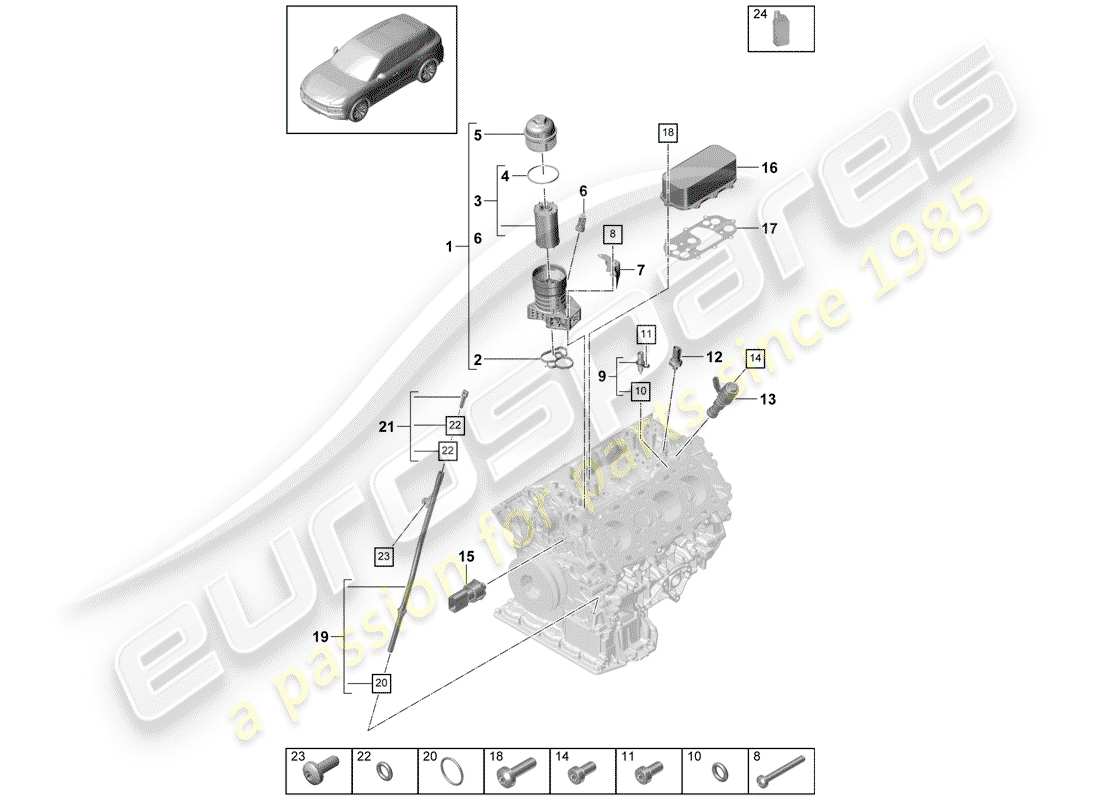 porsche cayenne e3 (2020) oil filter part diagram