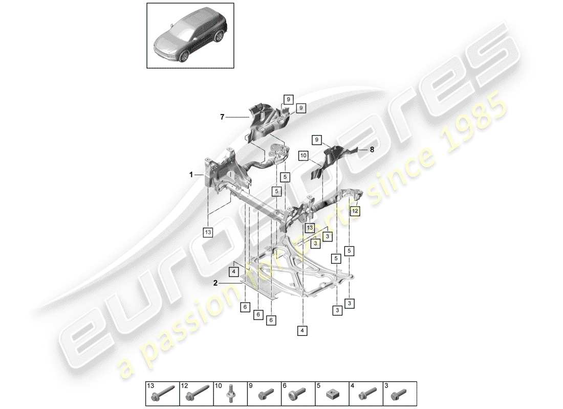 porsche cayenne e3 (2020) sub frame part diagram