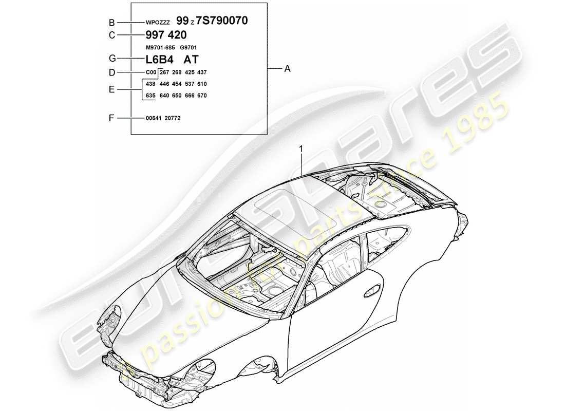 porsche 997 gt3 (2009) car body part diagram