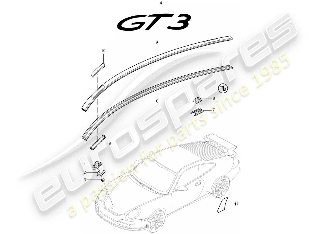 porsche 997 gt3 (2009) nameplates part diagram