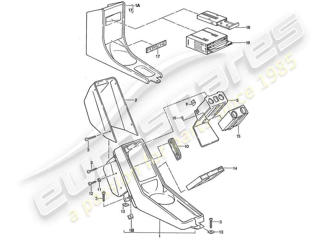 porsche 911 (1987) center console part diagram