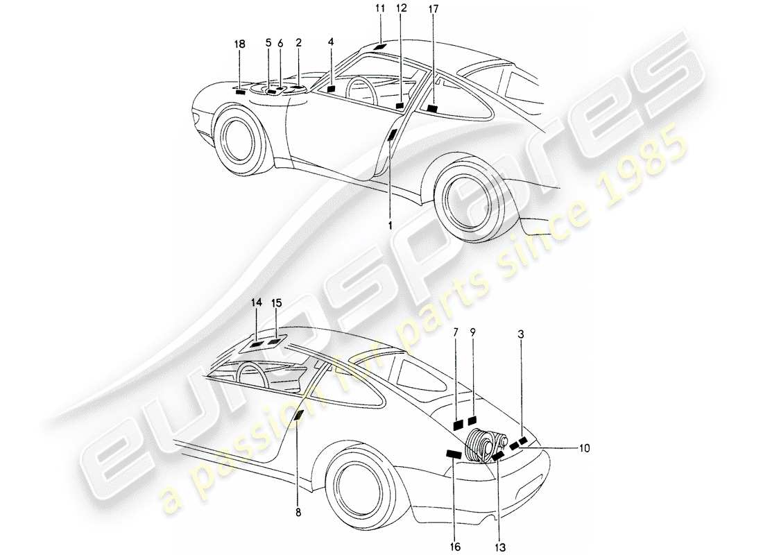 porsche 993 (1994) signs/notices part diagram