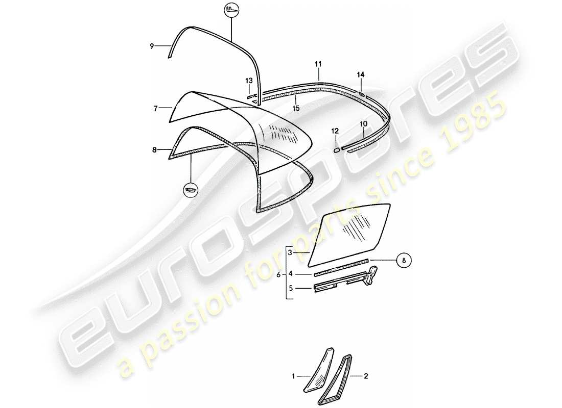 porsche 911 (1978) window glazing part diagram