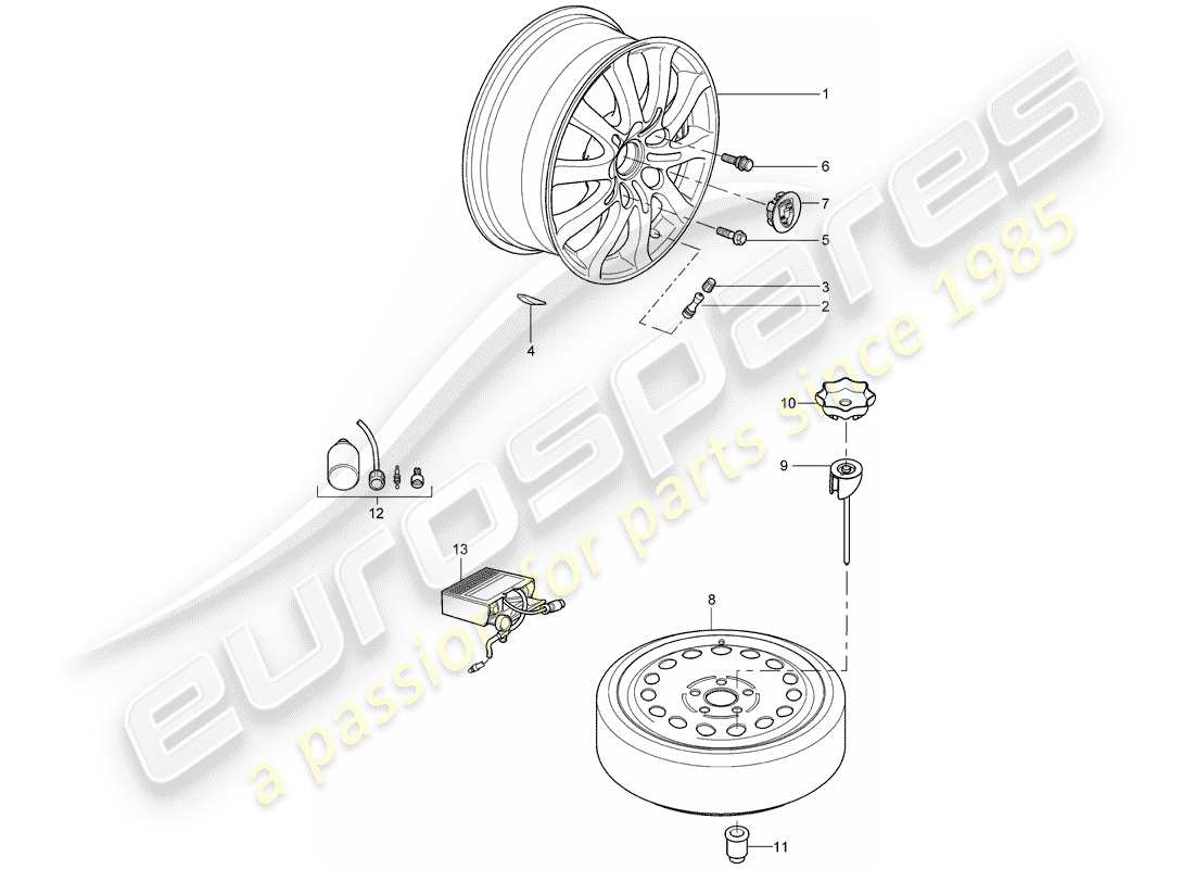 porsche cayenne (2005) alloy wheel part diagram