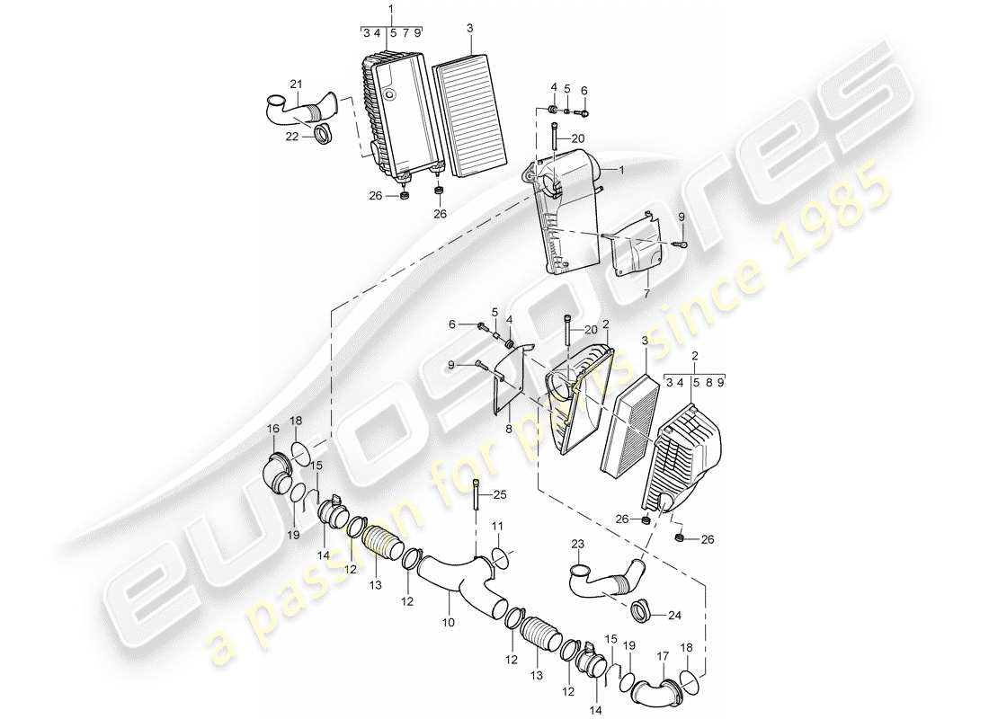 porsche cayenne (2005) air cleaner with connecting part diagram