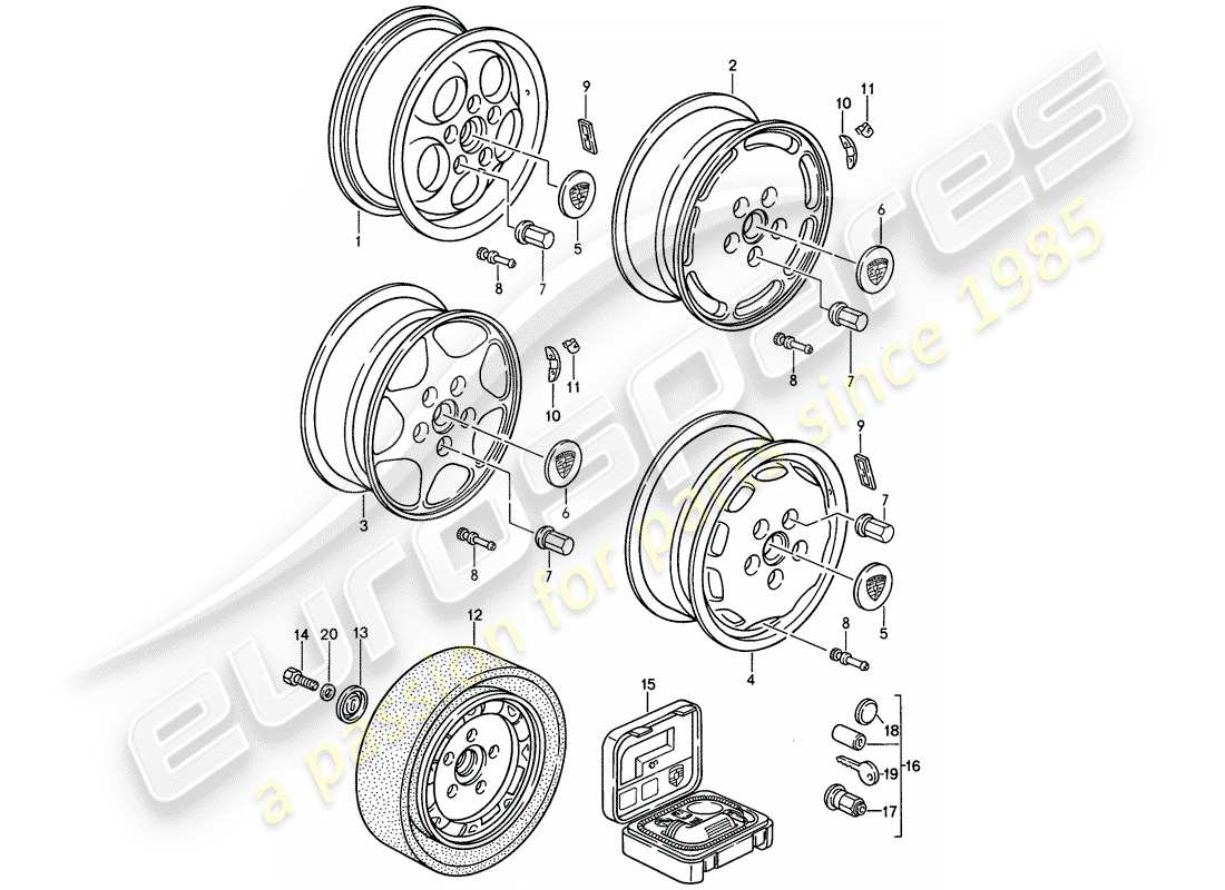 porsche 944 (1990) disc wheel part diagram