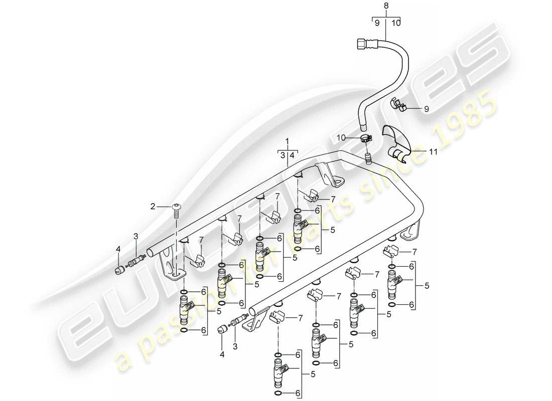 porsche cayenne (2005) fuel collection pipe part diagram