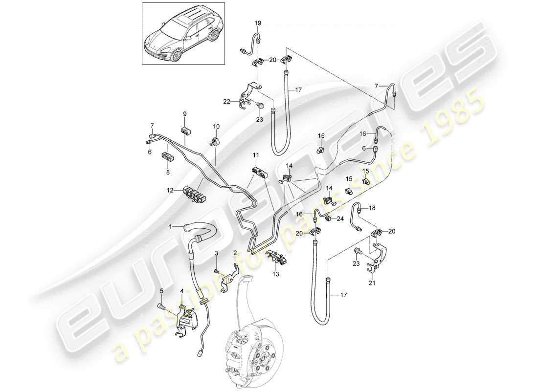 porsche cayenne e2 (2016) brake line part diagram