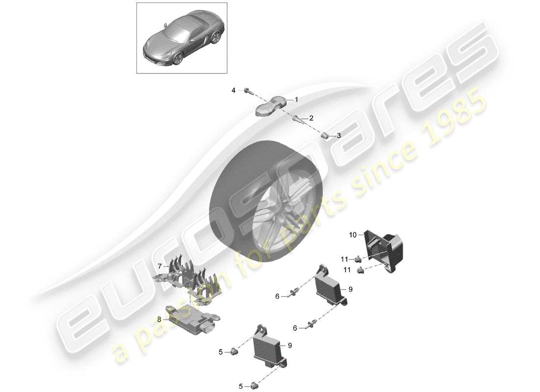 porsche boxster 981 (2013) tire pressure control system part diagram