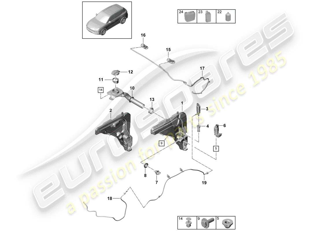 porsche cayenne e3 (2019) windshield washer unit part diagram