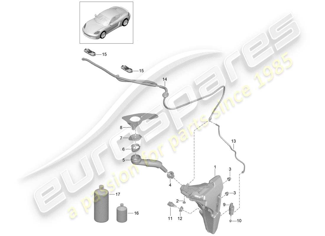 porsche 718 cayman (2018) windshield washer unit part diagram