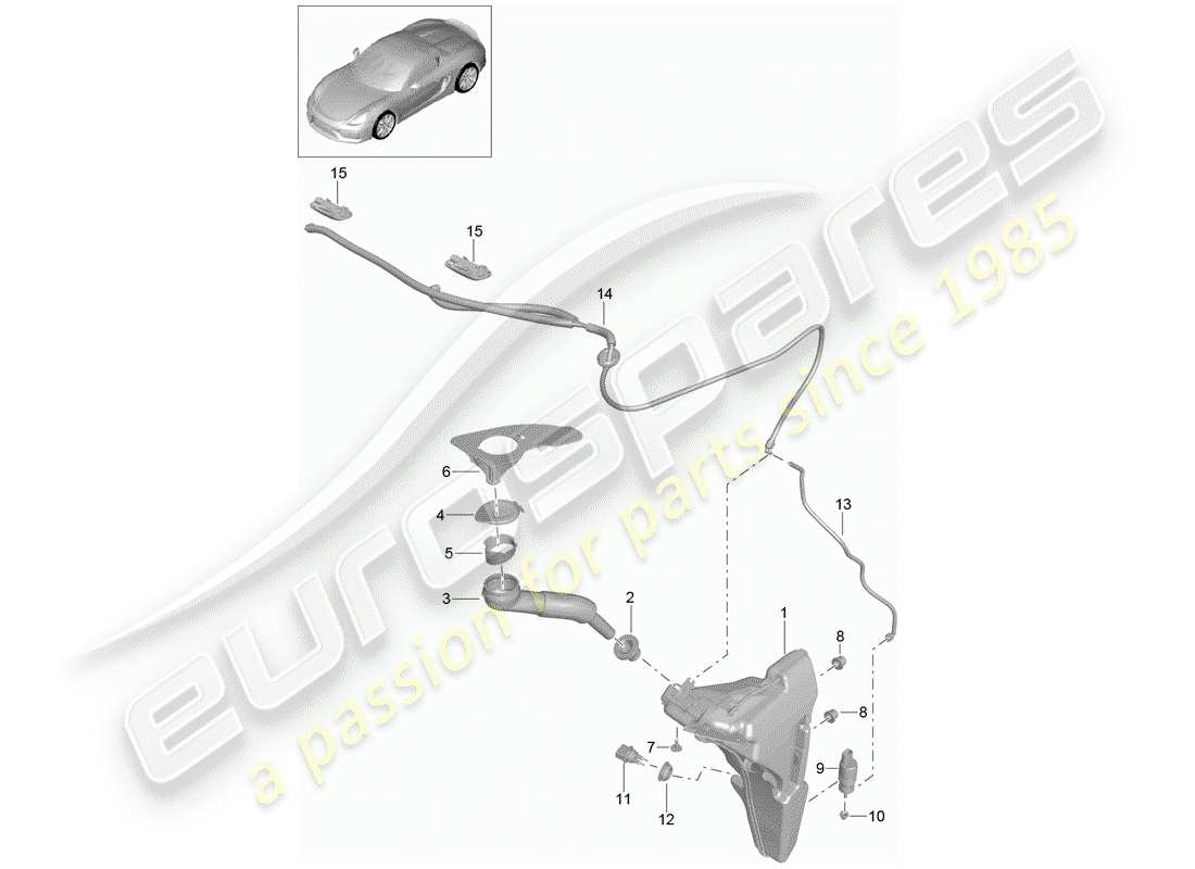 porsche boxster spyder (2016) windshield washer unit part diagram