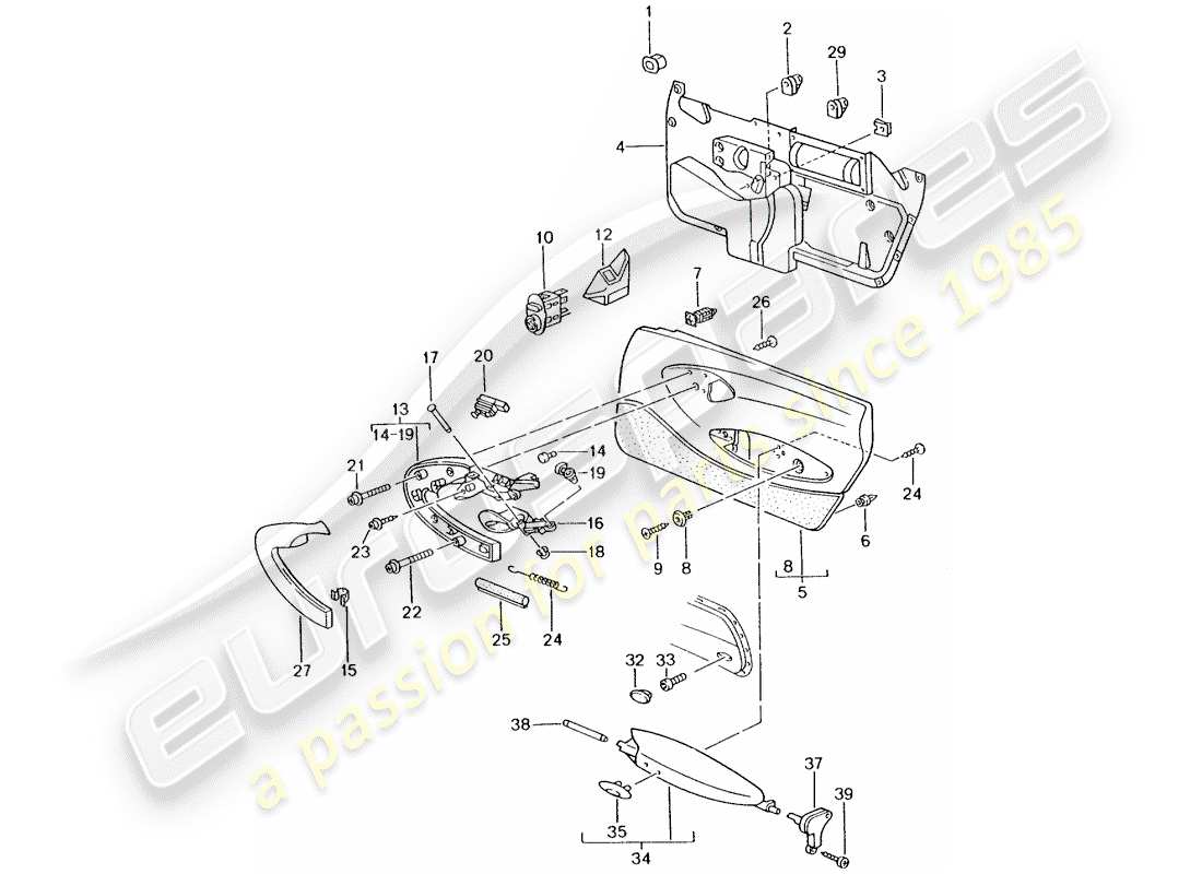 porsche 996 (2002) door panel - accessories part diagram