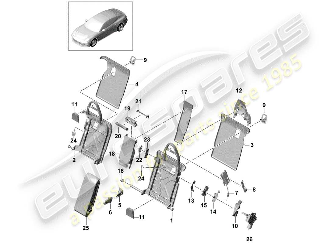 porsche panamera 971 (2020) back seat backrest part diagram