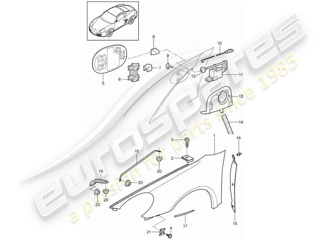 porsche cayman 987 (2011) fender part diagram