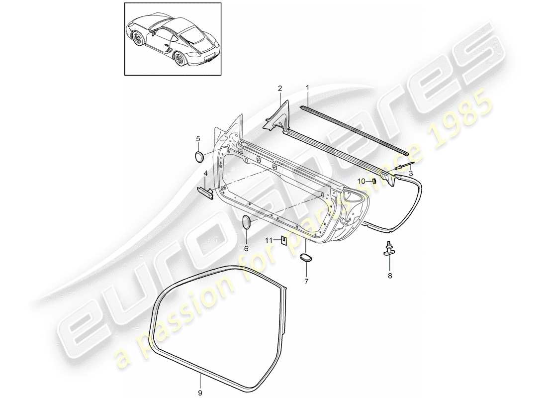 porsche cayman 987 (2011) door seal part diagram