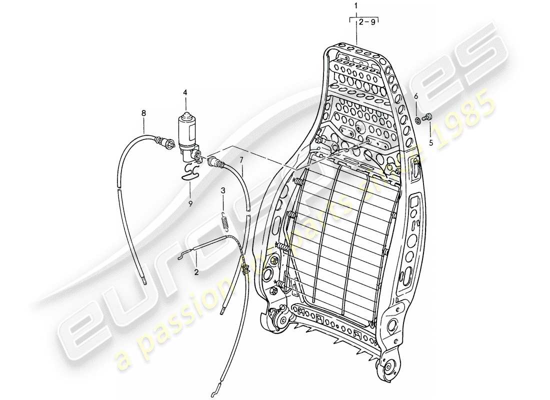 porsche 959 (1988) backrest frame - electrically adjustable part diagram