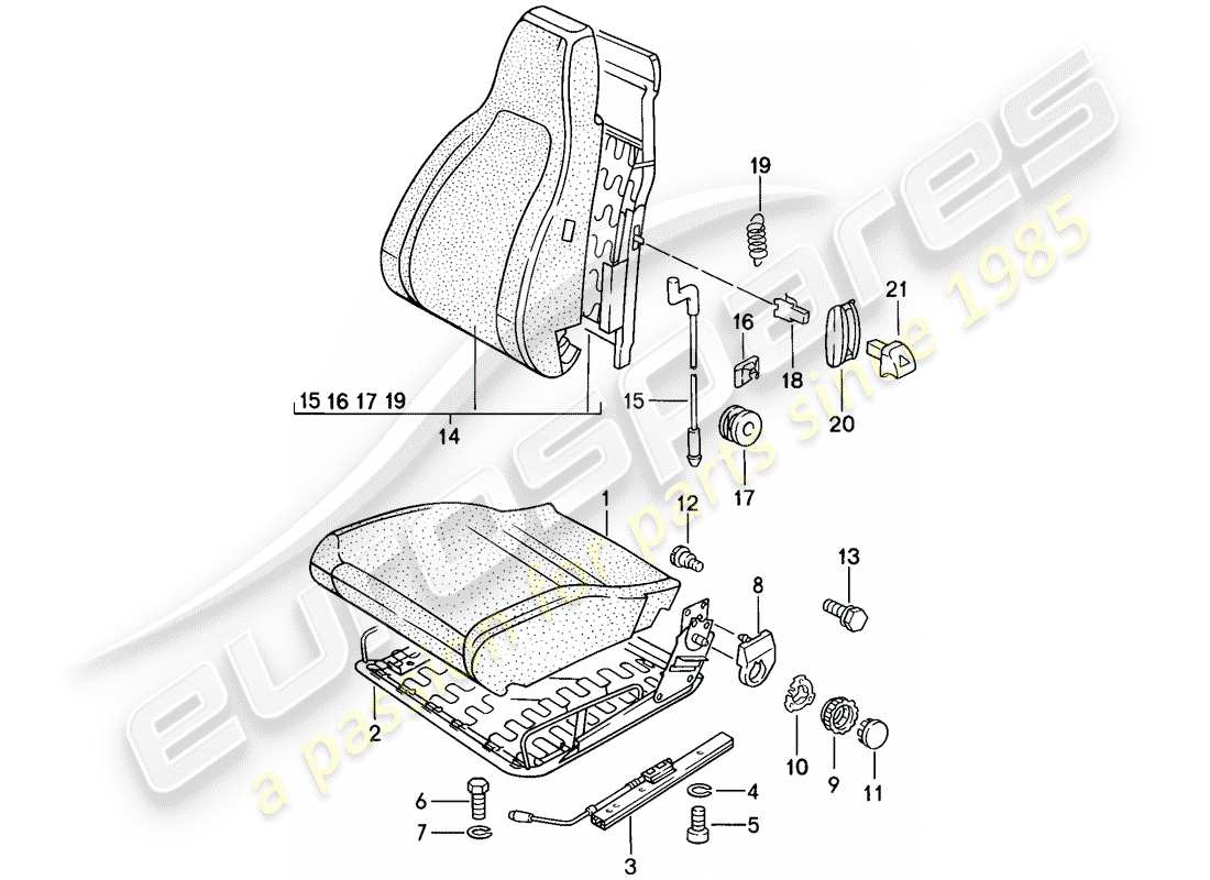 porsche 944 (1983) front seat - single parts part diagram