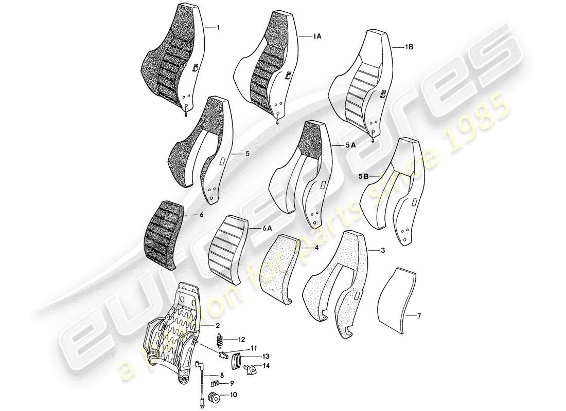 porsche 944 (1983) sports seat - backrest - single parts part diagram