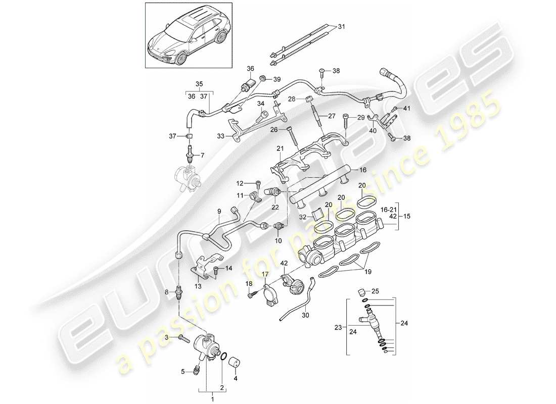 porsche cayenne e2 (2017) fuel collection pipe part diagram