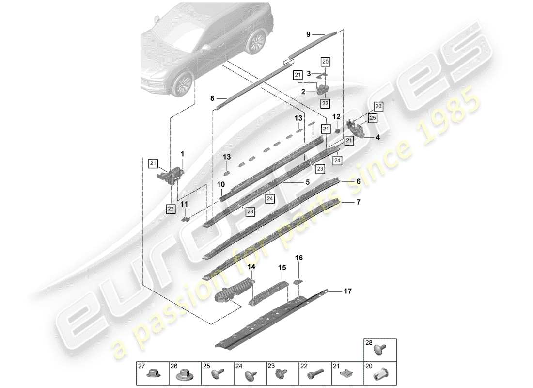 porsche cayenne e3 (2018) side member trim part diagram