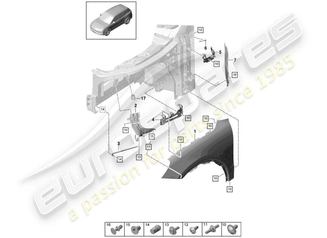 porsche cayenne e3 (2018) fender part diagram