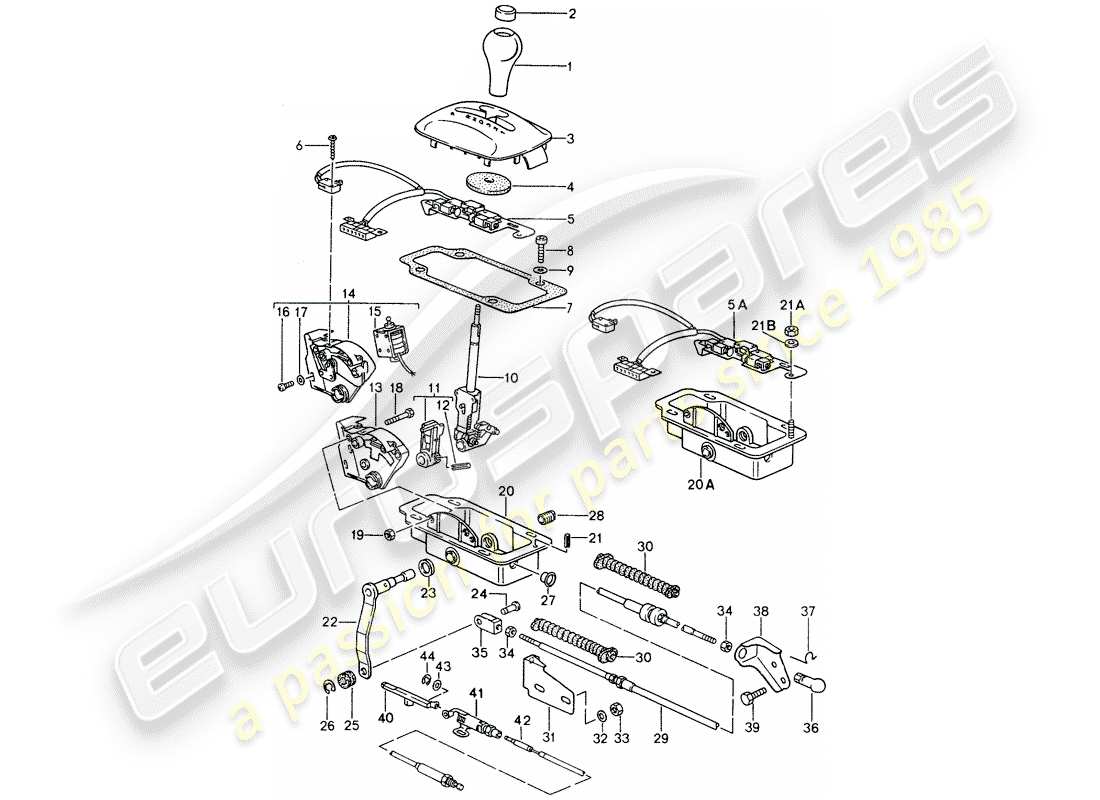 porsche 968 (1995) selector lever - tiptronic - shift-lock - key-lock part diagram