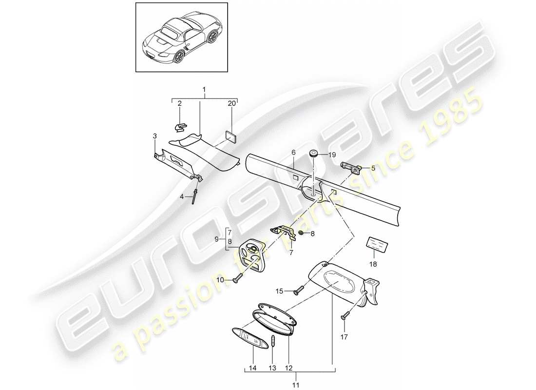 porsche boxster 987 (2010) windshield frame part diagram