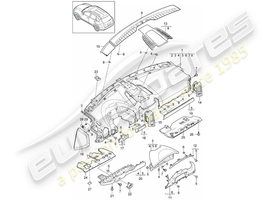 porsche cayenne e2 (2017) dash panel trim part diagram