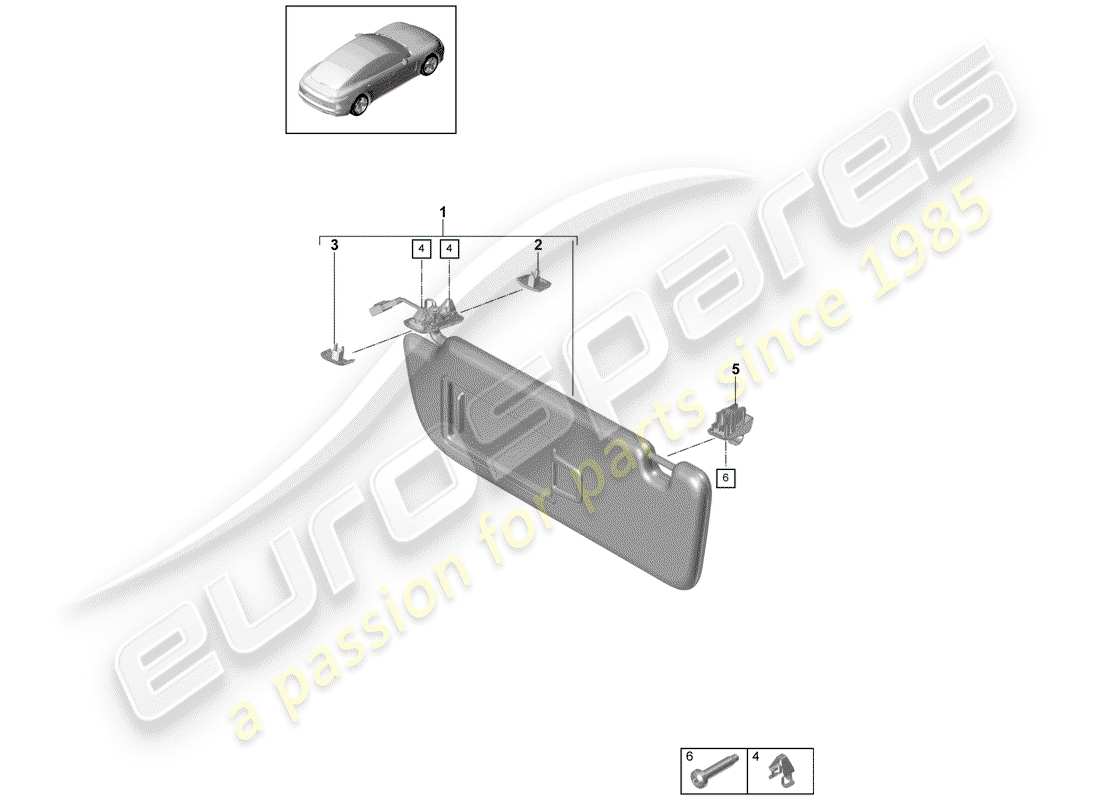 porsche panamera 971 (2020) sun vizors part diagram