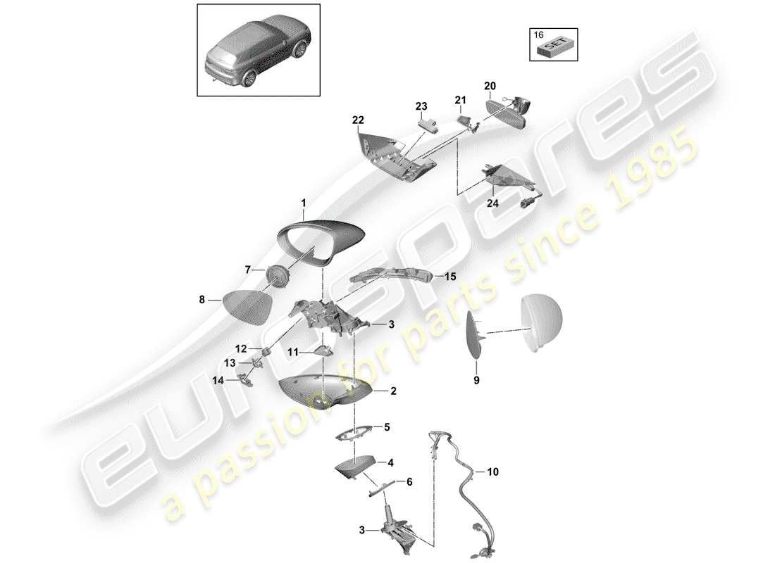 porsche cayenne e3 (2018) rear view mirror inner part diagram