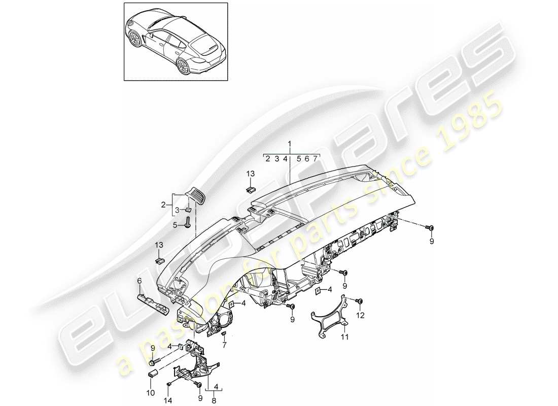 porsche panamera 970 (2016) dashboard part diagram