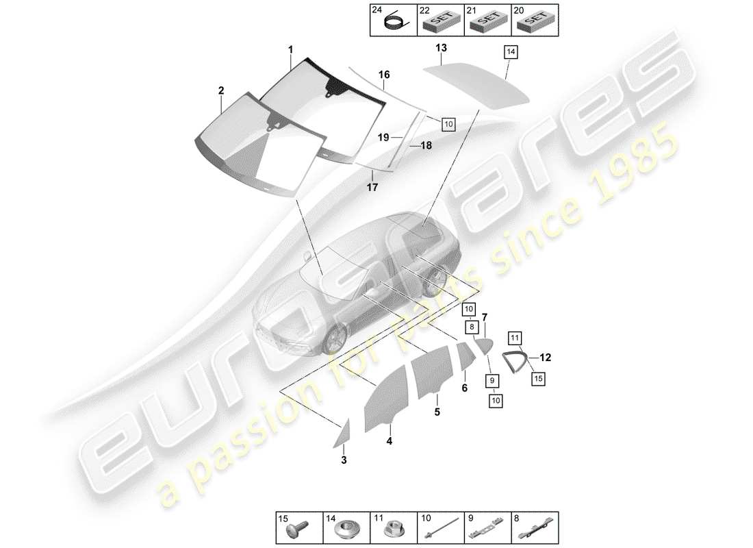 porsche panamera 971 (2020) windshield glass part diagram