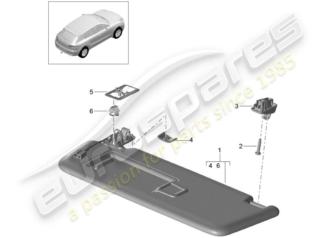 porsche macan (2018) sun vizors part diagram