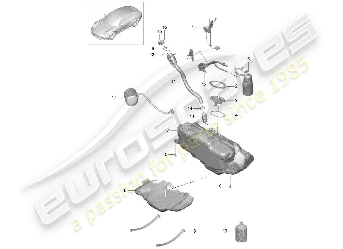 porsche 991 (2016) fuel tank part diagram