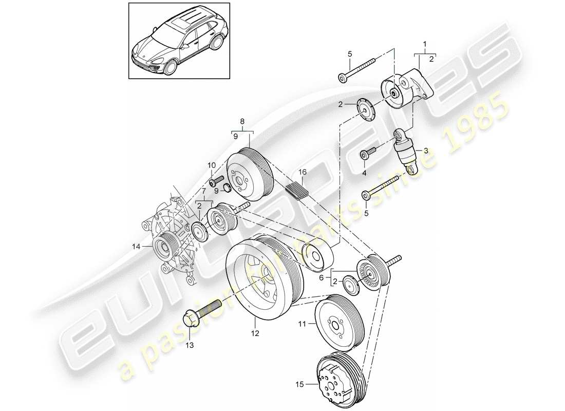 porsche cayenne e2 (2017) belt tensioner part diagram