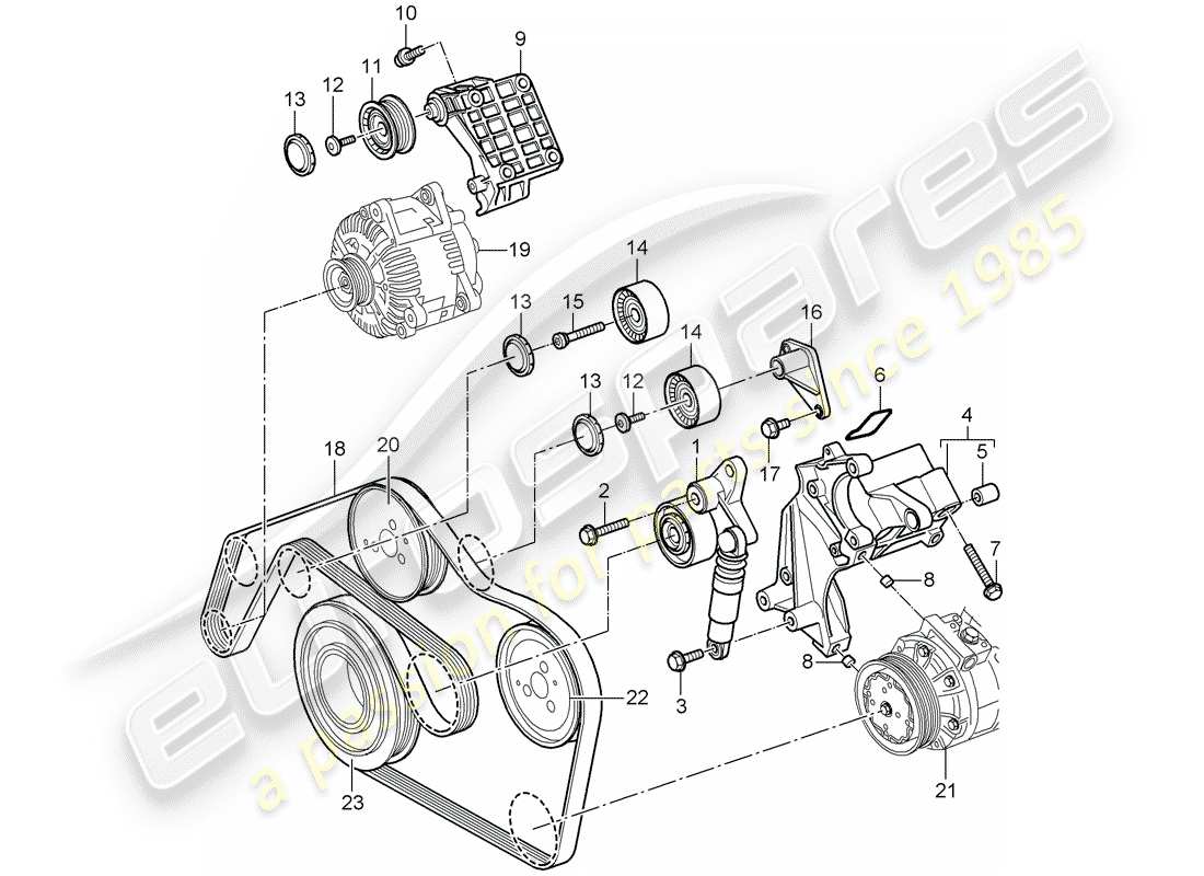 porsche cayenne (2008) belt tensioner part diagram