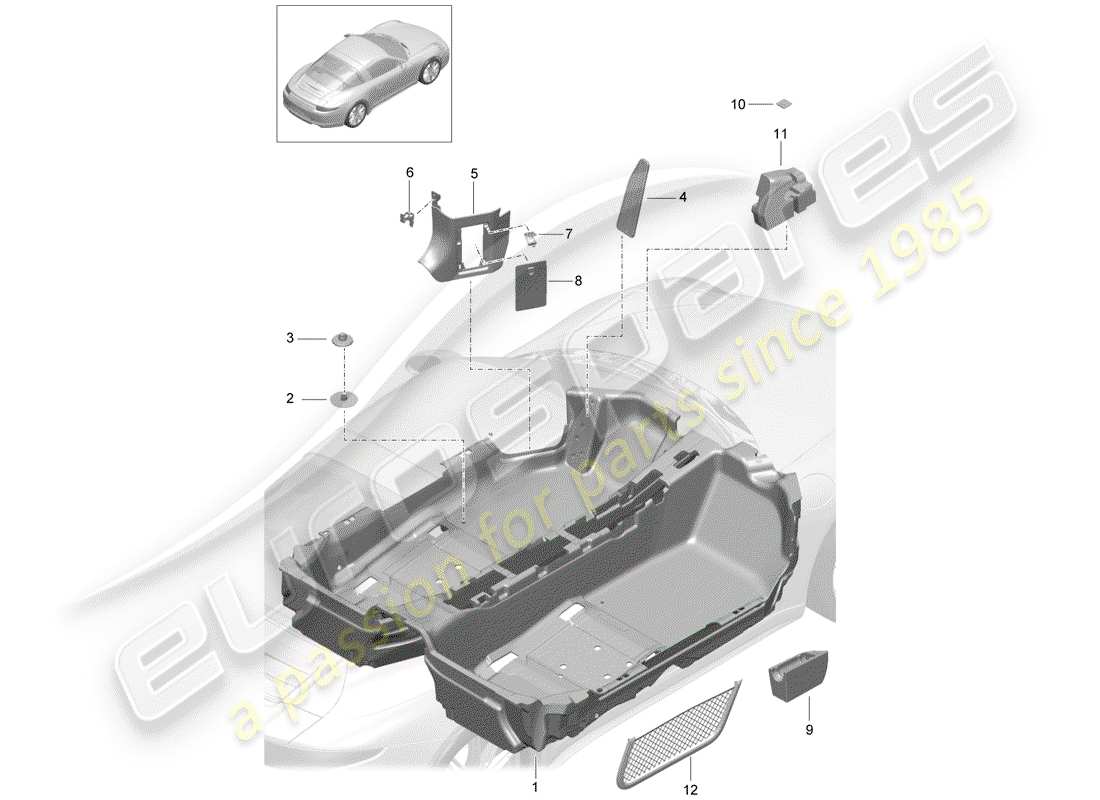 porsche 991 (2013) floor cover part diagram