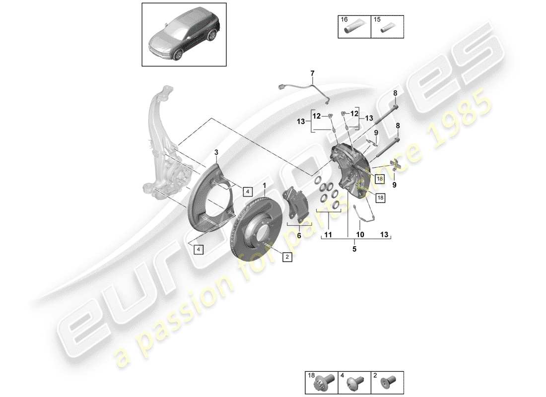 porsche cayenne e3 (2018) disc brakes part diagram