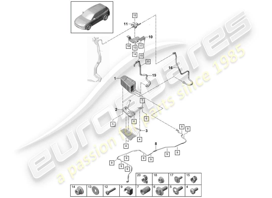 porsche cayenne e3 (2018) evaporative emission canister part diagram