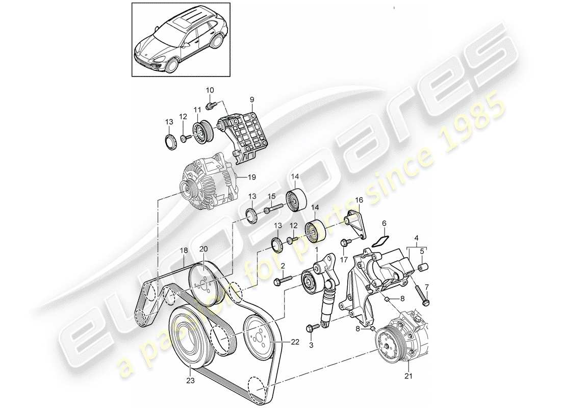 porsche cayenne e2 (2017) belt tensioner part diagram