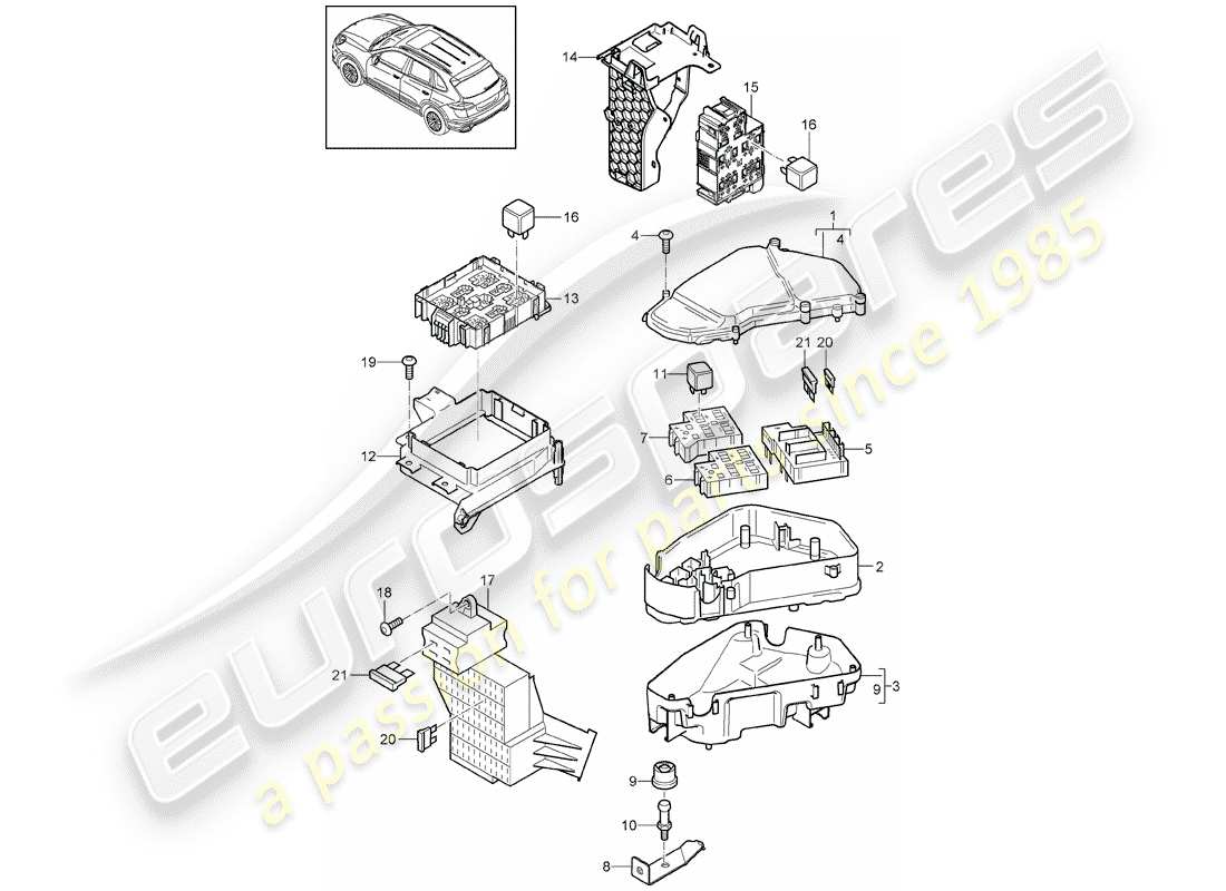 porsche cayenne e2 (2017) fuse box/relay plate part diagram